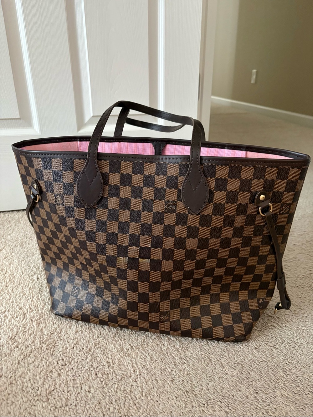 Brown Check Tote, Medium